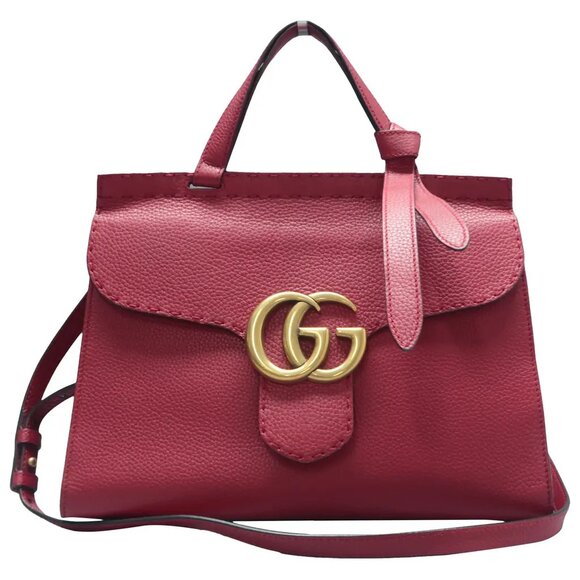 GUCCI GG Marmont Top Handle Red Leather Satchel 922-061425 - Picture 1 of 12